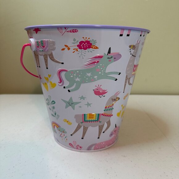 Unicorn and Llama-Themed Kids Tin Bucket With Handle Easter Basket Spring Decor - Picture 4 of 9